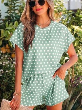 Mint Green Polka Dot Women's Short Set